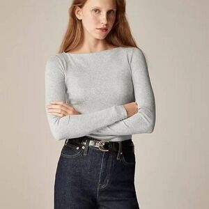 J. Crew Fine Rib Boatneck Top Plus Size 3X Heather Gray Long Sleeve Classic